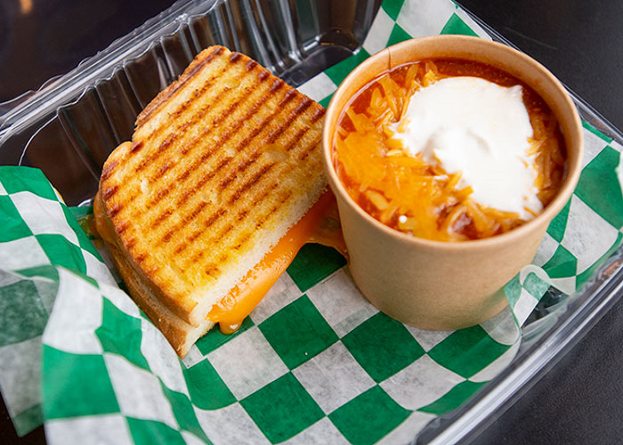 Afterwords Cafe; a serving of grilled cheese and tomato soup 