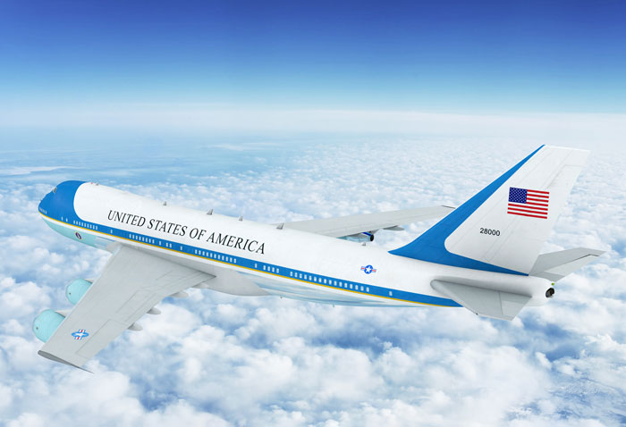 Air Force One flying above the clouds