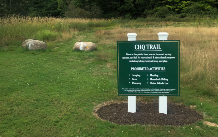 The CHQ Trail sign