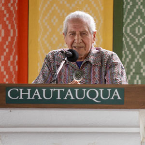 Oren Lyons giving a lecture in the Hall of Philosophy