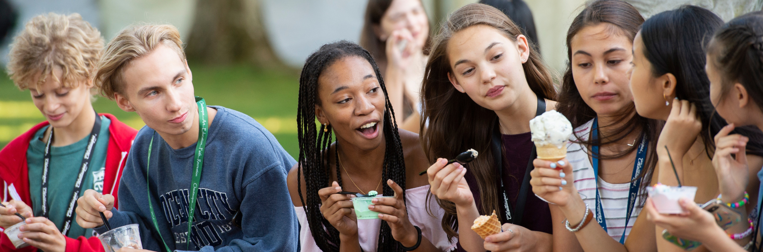 Dance students eating ice cream in Bestor Plaza