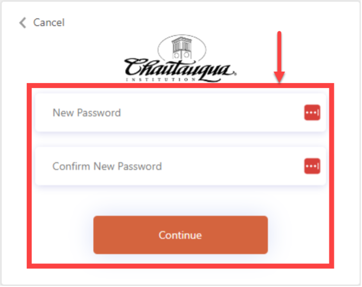 An arrow pointing to fields to enter a new password