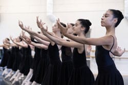 School of Dance festival students rehearsing in a ballet class