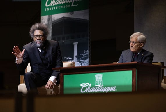 Robert George and Cornell West giving a lecture together