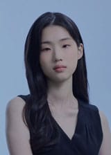 Cheonmi Park in a black dress with long black hair