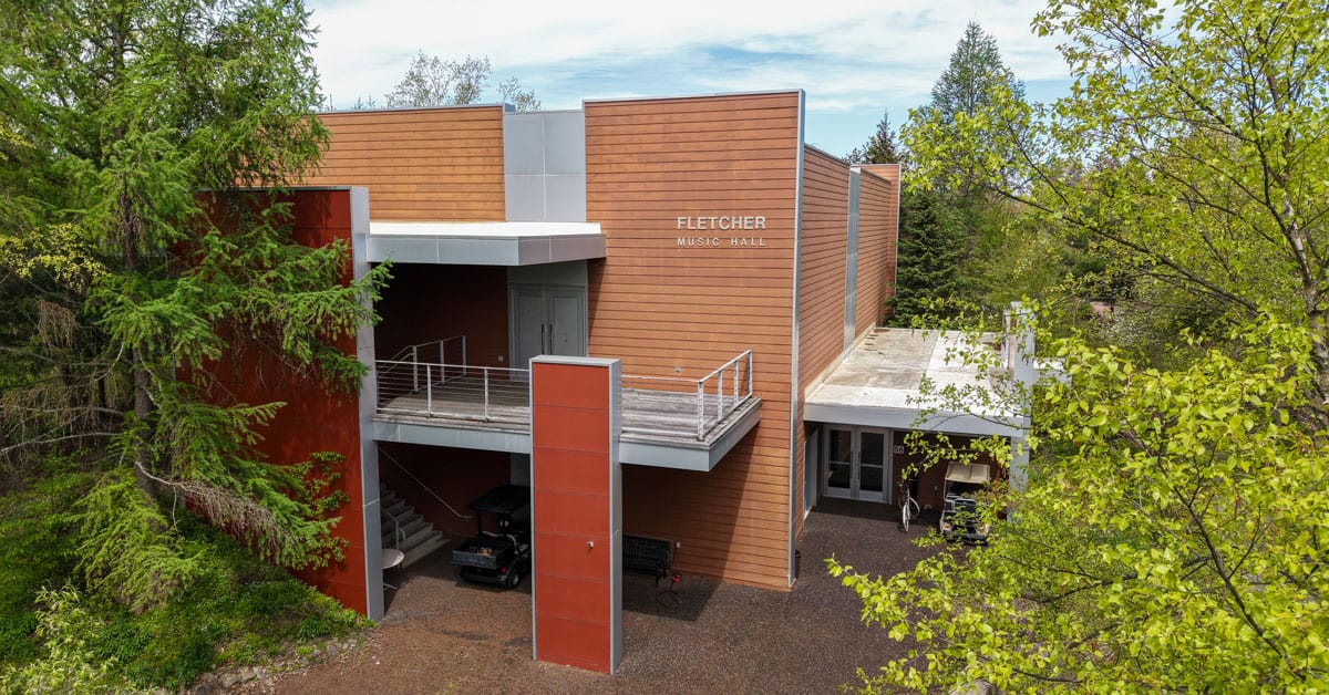 An aerial view of Fletcher Music Hall