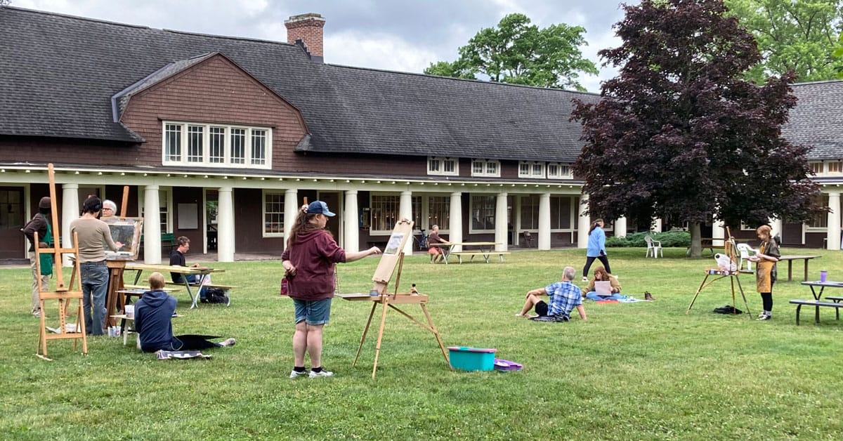 People painting in the Art Quad