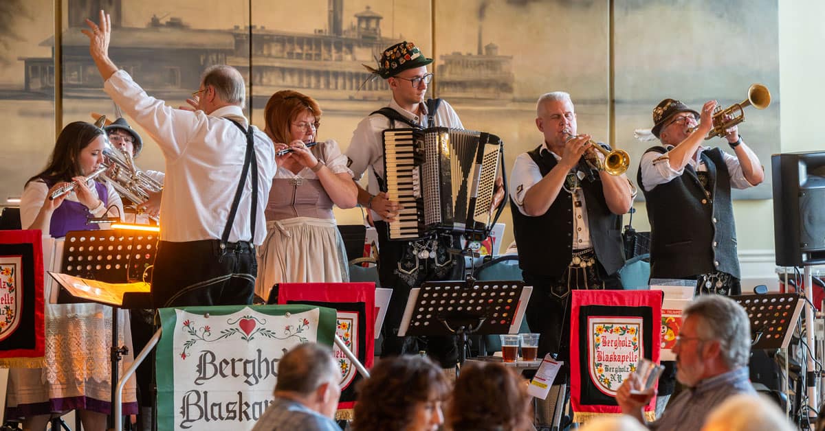 A German band playing music at an Oktoberfest event