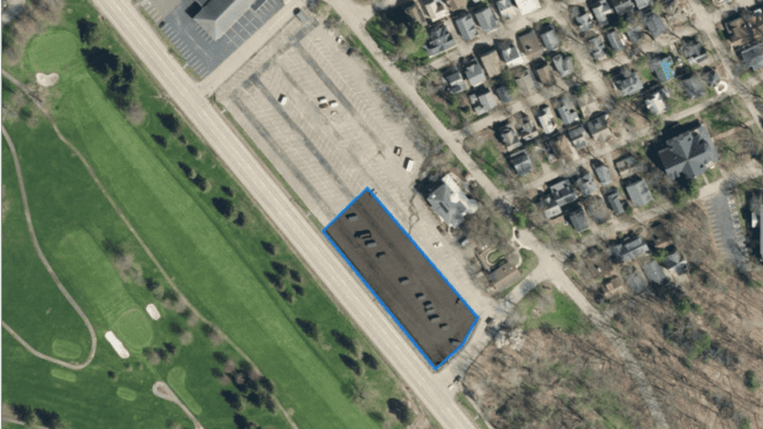 An aerial view of where contractors should park in the South Lot