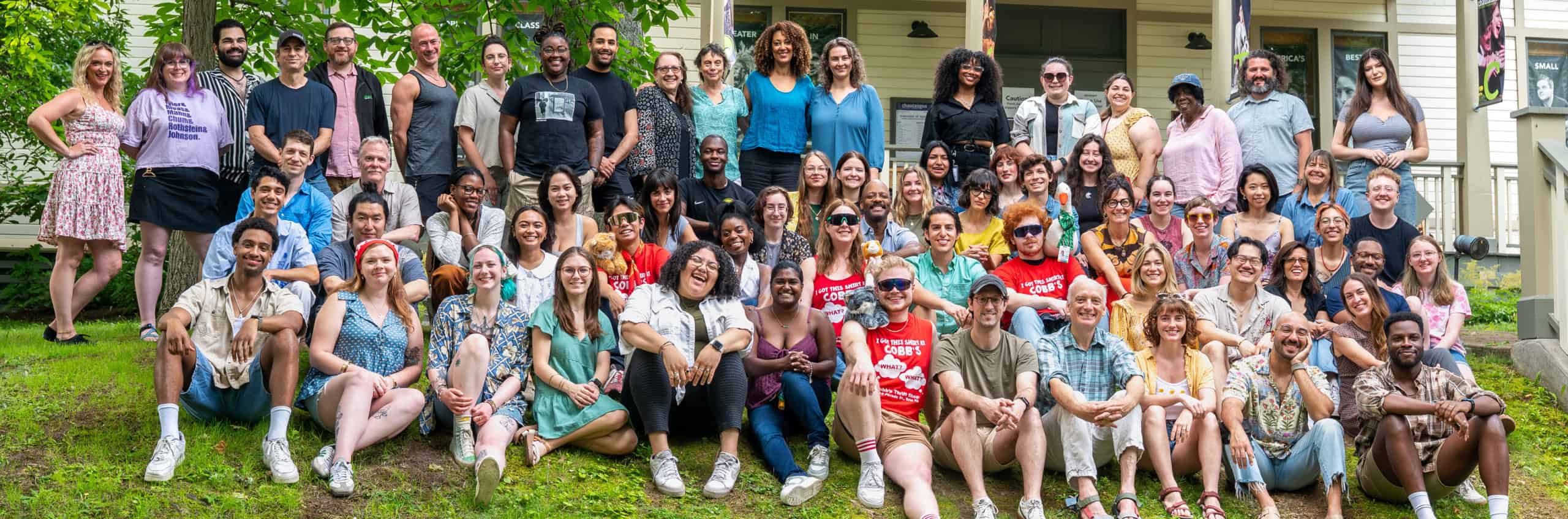 The 2025 Chautauqua Theater Company on the hill in front of Bratton Theater