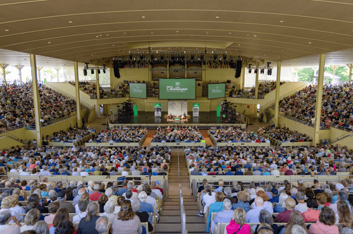 A crowded Amphitheater during a morning lecture