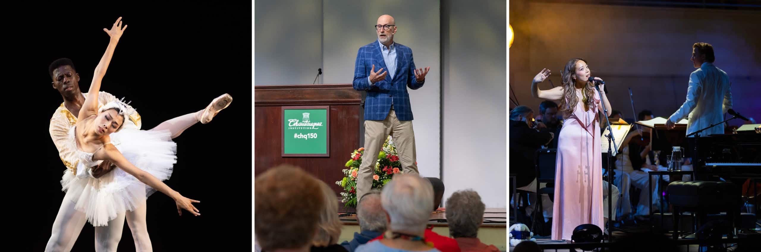 Photos of dancers, singers and lecturers