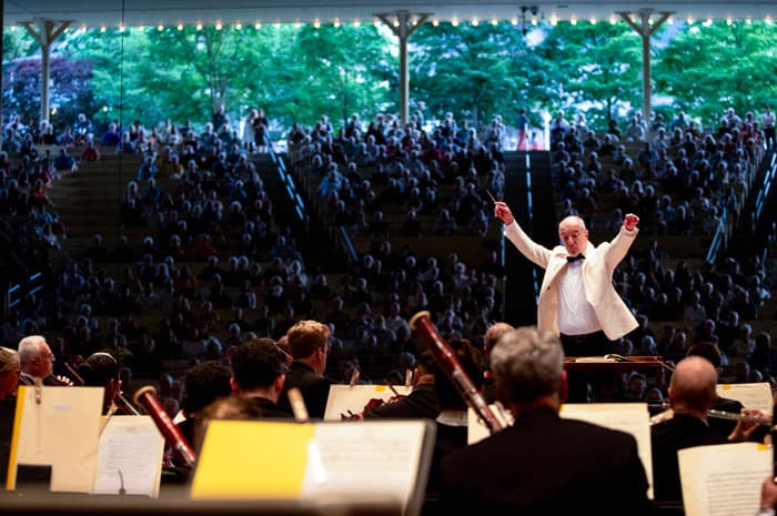 The Chautauqua Symphony Orchestra performing in the Amphitheater